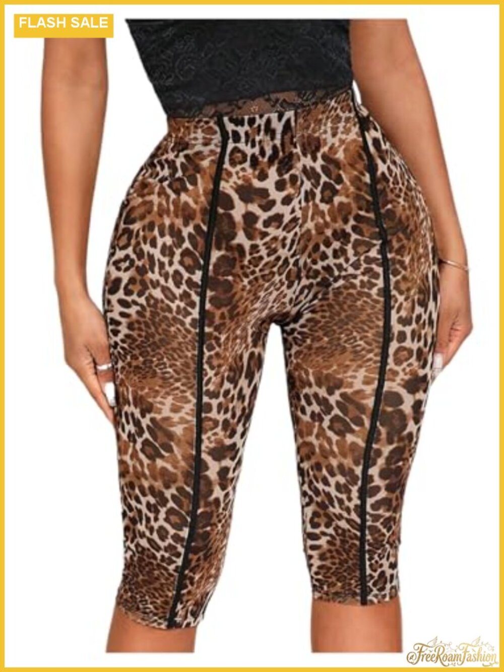 Y2K Leopard Mesh 3/4 Length Club Capri Leggings High Rise